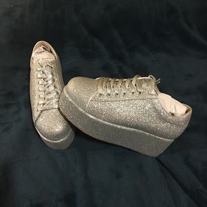 YRU Silver Hologram Platform Shoes